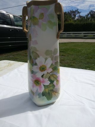 Hand Painted Nippon Vase with Gold Embellishment.  2 HANDLE.  13 inches tall. 4