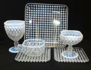 Fenton Glass French Opalescent Hobnail Square 6 Piece Place Setting
