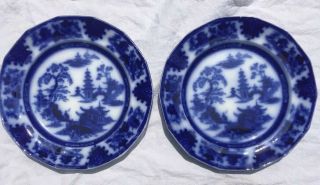 Flow Blue Tonquin W.  Adams And Sons Ironstone Plates 8 1/2 Inch Diameter