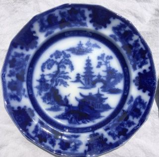 Flow Blue tonquin W.  Adams And Sons Ironstone Plates 8 1/2 Inch Diameter 3