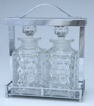 Fostoria American 2 Decanters With Chrome Holder Cordial - Plain