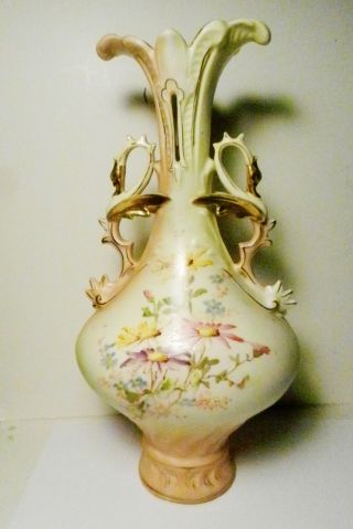 Robert Hanke Rh Austria Hp Flowers Vase Double Dragon Handles - Ca 1900.