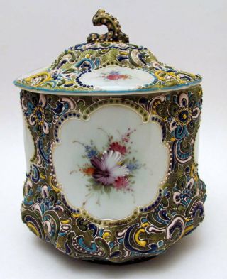 Antique Hand Painted Nippon Porcelain Moriage Cracker/biscuit Jar