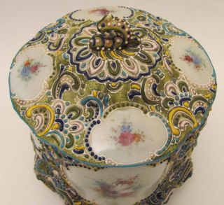 Antique Hand Painted Nippon Porcelain Moriage Cracker/Biscuit Jar 3