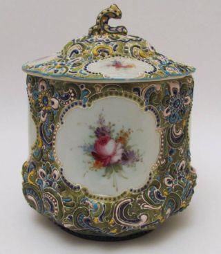 Antique Hand Painted Nippon Porcelain Moriage Cracker/Biscuit Jar 4