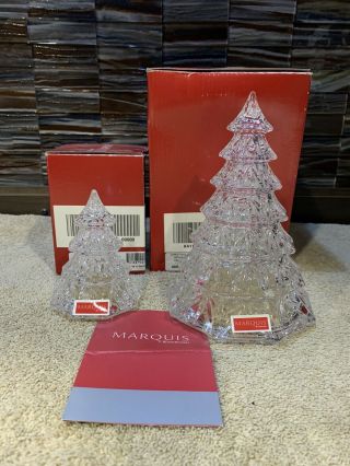 Marquis By Waterford Crystal Clear Christmas Trees Small & Large 3.  5 " 6.  5 " Boxed
