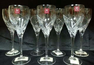 Davinci Grosseto Crystal Goblets Set Of 7 Italian Etched Wine Water Glasses