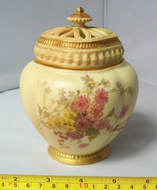 Antique 1896 Royal Worcester Porcelain Reticulated Potpourri Jar With Inner Lid