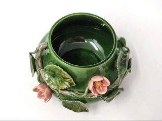 Rare Bordallo Pinheiro Portugal Pottery Floral Leaves Apple Blossom Vase