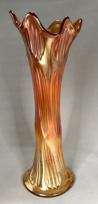 Stunning Antique Fenton Carnival Glass Diamond And Rib Marigold Swung Vase