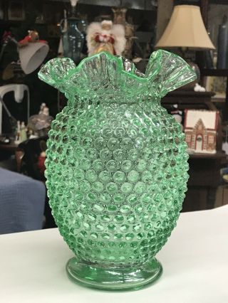 Fenton Bright Green Hobnail Vase 8 - 1/4 "