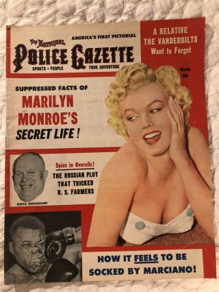 1956 Police Gazette Marilyn Monroe Secret Life Rocky Marciano Heavyweight Champ