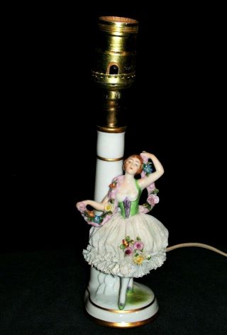 ANTIQUE GERMAN ART DECO DRESDEN LACE LADY DANCER FLAPPER PORCELAIN LAMP FIGURINE 2