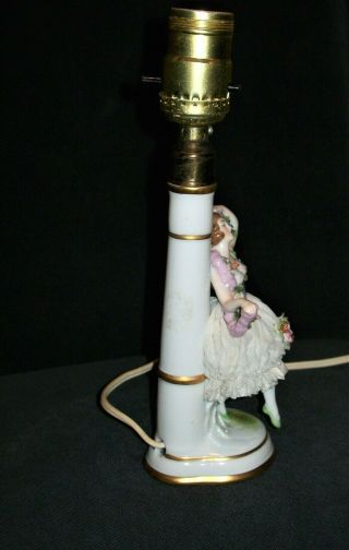 ANTIQUE GERMAN ART DECO DRESDEN LACE LADY DANCER FLAPPER PORCELAIN LAMP FIGURINE 3