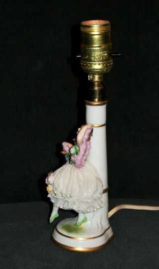 ANTIQUE GERMAN ART DECO DRESDEN LACE LADY DANCER FLAPPER PORCELAIN LAMP FIGURINE 5