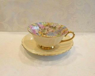 Vintage Shelley " Rock Garden " Chintz Pale Yellow Tea Cup & Saucer 13415/s1