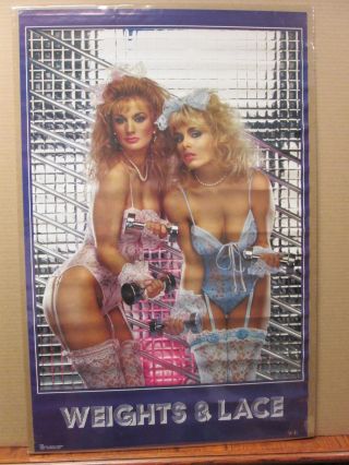 Vintage 1986 Weights & Lace Hot Girls Poster Man Cave 8055