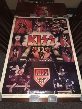 Huge Vintage Kiss Alive Ii Era Official Aucoin Onestop 43” Poster Ace Live Look