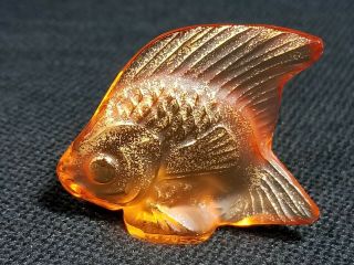 Lalique France Crystal Poisson Fish Golden Amber.