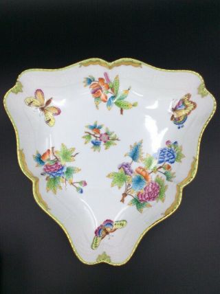 Herend Queen Victoria Porcelain Hand Painted Serving Dish Triangular Form