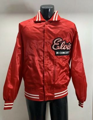Vintage Elvis Presley In Concert Red Satin Tour Jacket 70s 80s Tcb Men’s L
