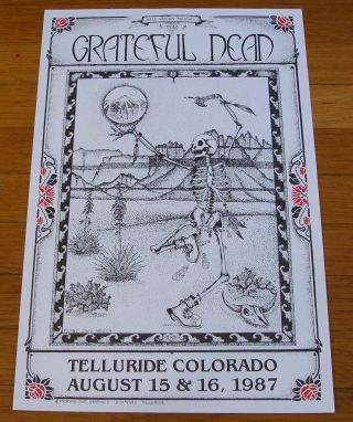 The Grateful Dead 1987 Jack Rajca Dancing Skeleton Poster Telluride Colorado