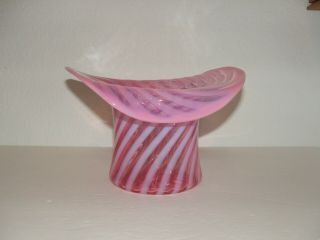 Fenton Cranberry Spiral Optic Hat Vase Pre - Logo