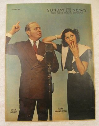 Vtg Jack Benny & Mary Livingstone Photo 1937 Sunday News Radio/tv Comedy Stars