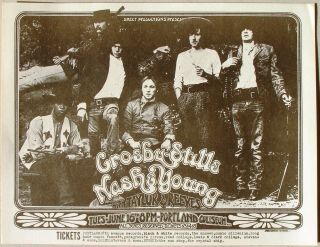 1970 Crosby Stills Nash & Young Handbill,  Portland Coliseum,  Randy Tuten Art