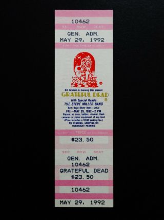 Grateful Dead Ticket Las Vegas Nevada NV UNLV 1992 5/29,  30,  31/92 Mouse Kelley GD 2