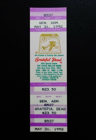 Grateful Dead Ticket Las Vegas Nevada NV UNLV 1992 5/29,  30,  31/92 Mouse Kelley GD 4