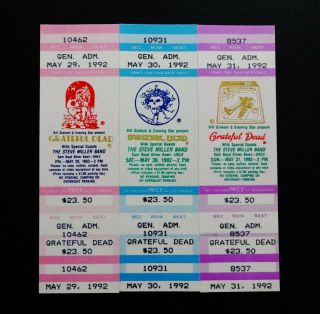 Grateful Dead Ticket Las Vegas Nevada NV UNLV 1992 5/29,  30,  31/92 Mouse Kelley GD 5