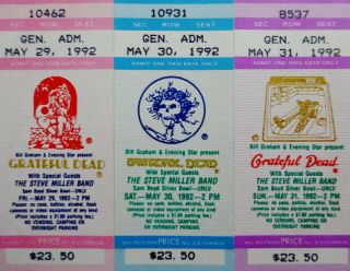 Grateful Dead Ticket Las Vegas Nevada NV UNLV 1992 5/29,  30,  31/92 Mouse Kelley GD 6