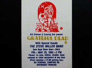 Grateful Dead Ticket Las Vegas Nevada NV UNLV 1992 5/29,  30,  31/92 Mouse Kelley GD 7