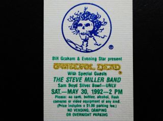 Grateful Dead Ticket Las Vegas Nevada NV UNLV 1992 5/29,  30,  31/92 Mouse Kelley GD 8