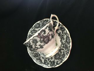 Royal Albert SENORITA Bone China Tea Cup & Saucer England Black Lace Rose 2