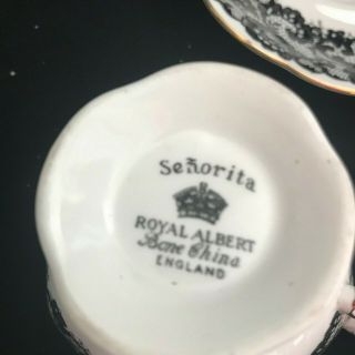 Royal Albert SENORITA Bone China Tea Cup & Saucer England Black Lace Rose 4
