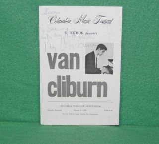3/11/1963 Columbia S.  C.  Music Festival Playbill Pianist Van Cliburn Autographed