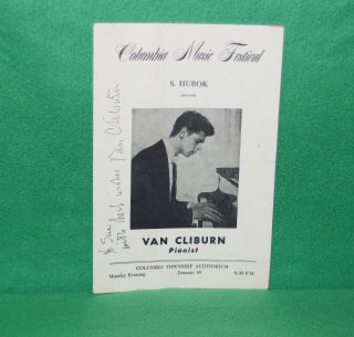 1/16/1961 Columbia S.  C.  Music Festival Playbill Pianist Van Cliburn Autographed