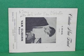 1/16/1961 Columbia S.  C.  Music Festival Playbill Pianist Van Cliburn Autographed 2