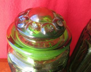 ANTIQUE 1930 ' s L.  G.  WRIGHT MOON & STARS Green Canister Set,  GROUND GLASS LIDS 4