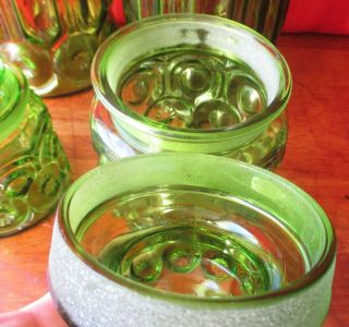 ANTIQUE 1930 ' s L.  G.  WRIGHT MOON & STARS Green Canister Set,  GROUND GLASS LIDS 6