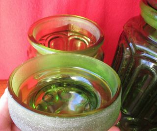 ANTIQUE 1930 ' s L.  G.  WRIGHT MOON & STARS Green Canister Set,  GROUND GLASS LIDS 8