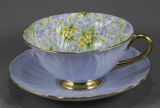 Shelley Footed Oleander Blue " Primrose Chintz " Cup & Saucer Excel 13588/s10