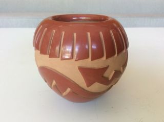 Ethel Vigil Santa Clara Pueblo Pottery Polychrome Jar Pot Vase Carved Redware