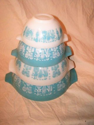 Vintage Set Of 4 Pyrex Amish Butterprint Cinderella Mixing Bowls Exc.