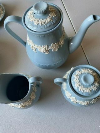 Wedgwood " Queensware Embossed " (lavender Blue) Teapot Cream And Sugar F3