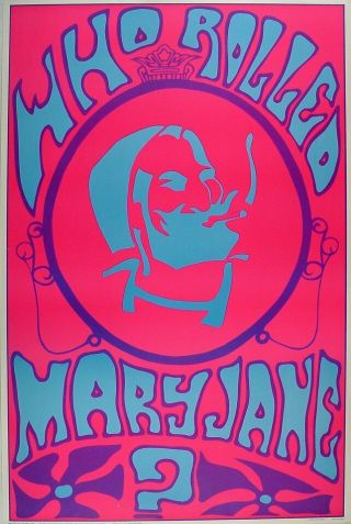 WHO ROLLED MARY JANE? ZIG - ZAG MAN Blacklight Poster 1st Printing 1969 2