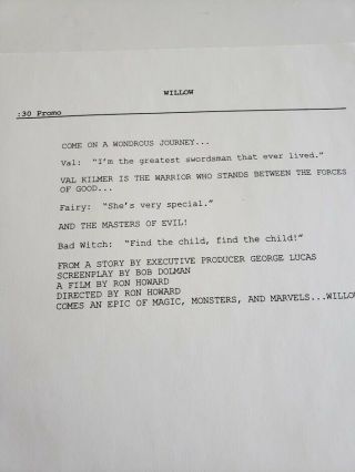 1988 WILLOW Movie Television Press Kit with Slides Photos Promo Script Synopsis 6