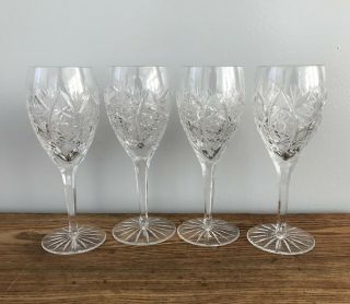 Set Of 4 Bohemian Czech Cut Crystal Wine Glasses Very High Ping